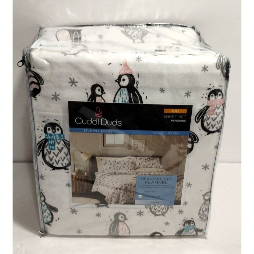 Cuddl Duds Heavy Flannel Sheets Set FULL/DOUBLE 100% Brushed Cotton Penguins NEW